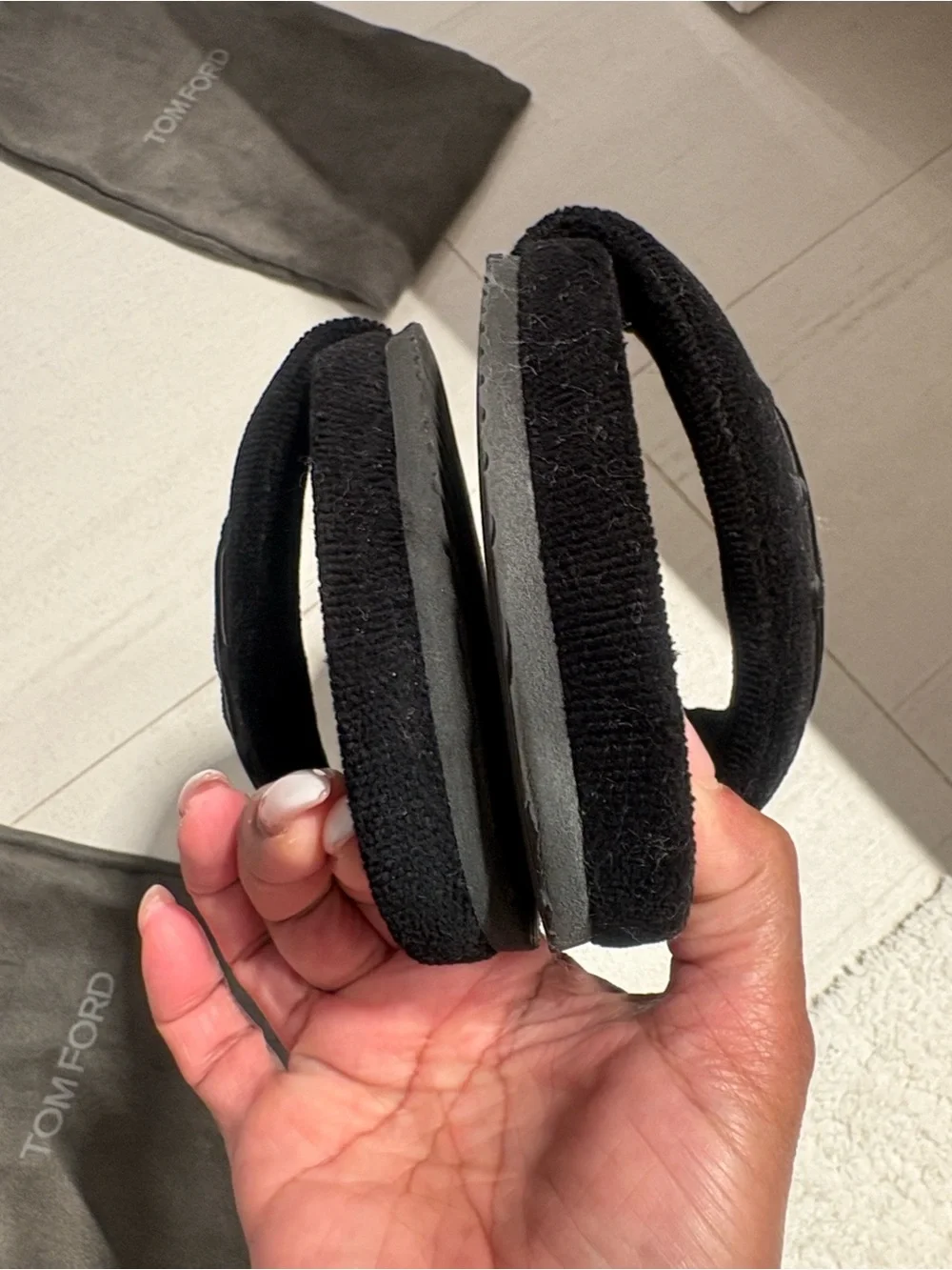 Tom Ford Black Suede TF Logo Slide Sandals